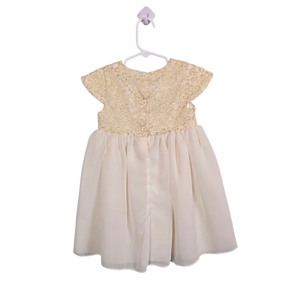 Penelope Mack Special Occasion Dress Girls 2T Cream Gold Metallic Lace Rosette - Picture 2 of 12